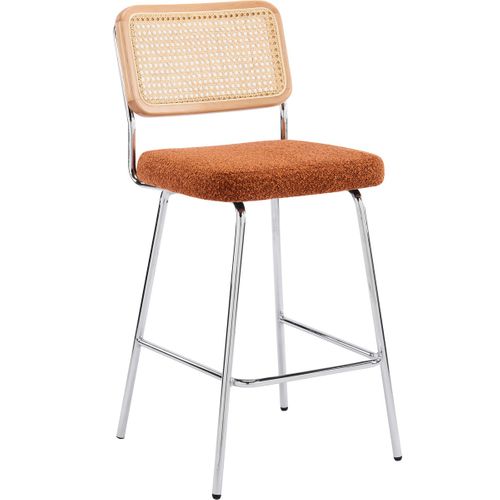 Lot De 2 Chaises De Bar En Cannage Et Tissu Bouclé Rouille, Piètement Chromé - Muse