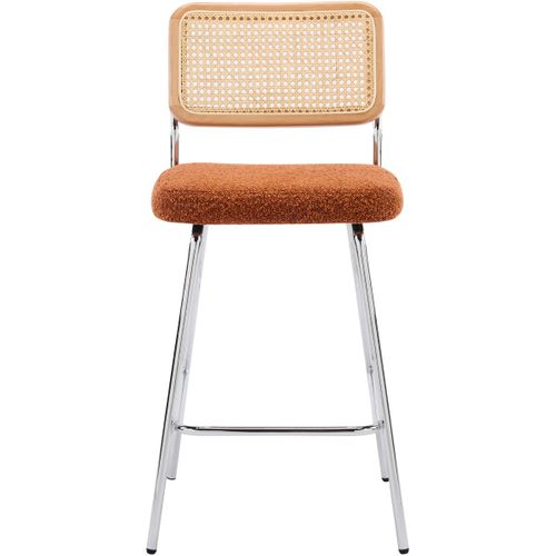 Lot De 2 Chaises De Bar En Cannage Et Tissu Bouclé Rouille, Piètement Chromé - Muse