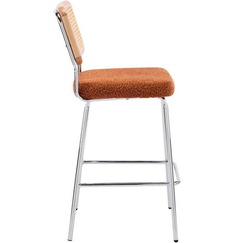 Lot De 2 Chaises De Bar En Cannage Et Tissu Bouclé Rouille, Piètement Chromé - Muse