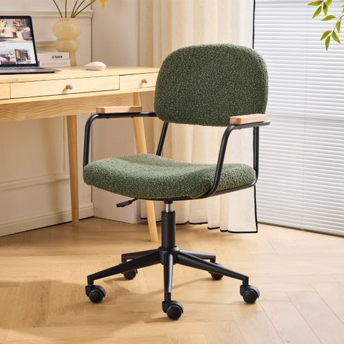 Fauteuil De Bureau Pivotant Et Réglable En Hauteur En Tissu Bouclé Vert - Gianni