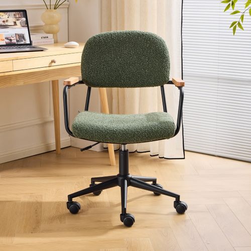 Fauteuil De Bureau Pivotant Et Réglable En Hauteur En Tissu Bouclé Vert - Gianni