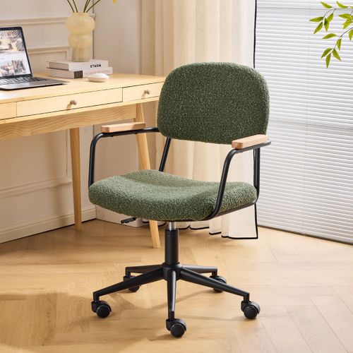 Fauteuil De Bureau Pivotant Et Réglable En Hauteur En Tissu Bouclé Vert - Gianni