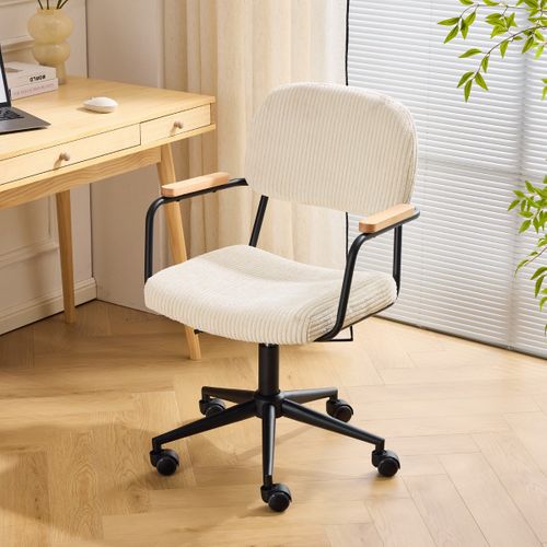 Fauteuil De Bureau Pivotant Et Réglable En Hauteur En Velours Côtelé Beige - Gianni