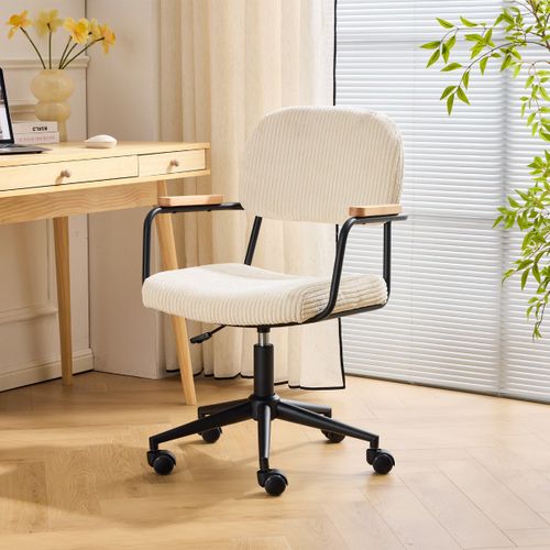 Fauteuil De Bureau Pivotant Et Réglable En Hauteur En Velours Côtelé Beige - Gianni