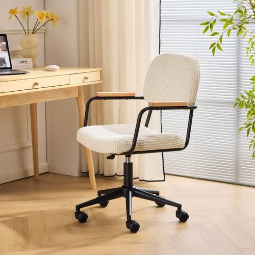 Fauteuil De Bureau Pivotant Et Réglable En Hauteur En Velours Côtelé Beige - Gianni