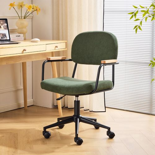 Fauteuil De Bureau Pivotant Et Réglable En Hauteur En Velours Côtelé Vert Kaki - Gianni