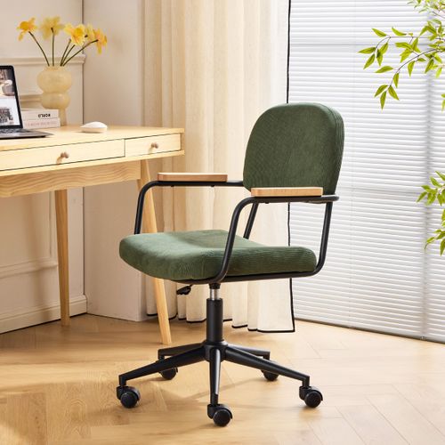 Fauteuil De Bureau Pivotant Et Réglable En Hauteur En Velours Côtelé Vert Kaki - Gianni