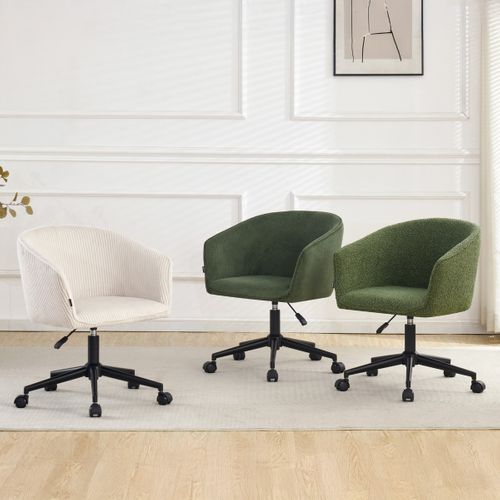 Fauteuil De Bureau Pivotant Et Réglable En Hauteur En Velours Côtelé Vert Kaki - Marlo