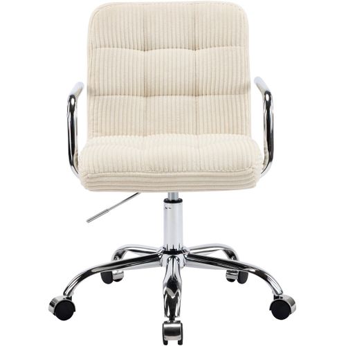 Fauteuil De Bureau Capitonné, Pivotant Et Réglable En Hauteur En Velours Côtelé Beige - Nolan