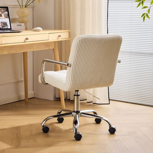 Fauteuil De Bureau Capitonné, Pivotant Et Réglable En Hauteur En Velours Côtelé Beige - Nolan
