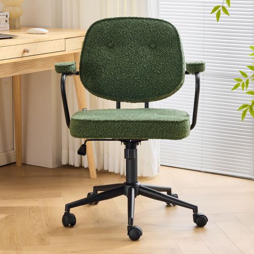 Fauteuil De Bureau Pivotant Et Réglable En Hauteur En Tissu Bouclé Vert - Ann