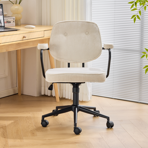 Fauteuil De Bureau Pivotant Et Réglable En Hauteur En Velours Côtelé Beige - Ann