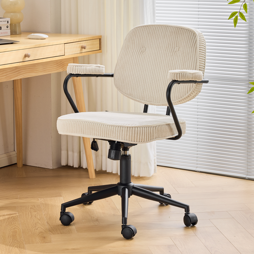 Fauteuil De Bureau Pivotant Et Réglable En Hauteur En Velours Côtelé Beige - Ann