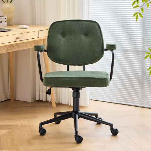 Fauteuil De Bureau Pivotant Et Réglable En Hauteur En Velours Côtelé Vert Kaki - Ann