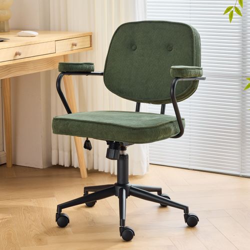 Fauteuil De Bureau Pivotant Et Réglable En Hauteur En Velours Côtelé Vert Kaki - Ann