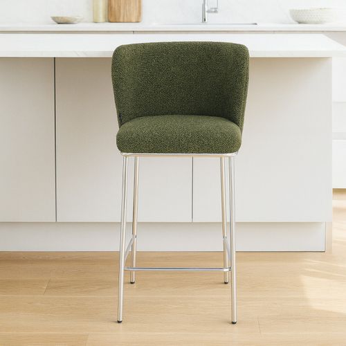 Lot De 2 Tabourets De Bar En Tissu Bouclé Vert, Piètement Chromé - Toma