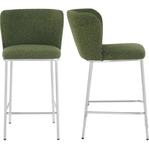 Lot De 2 Tabourets De Bar En Tissu Bouclé Vert, Piètement Chromé - Toma