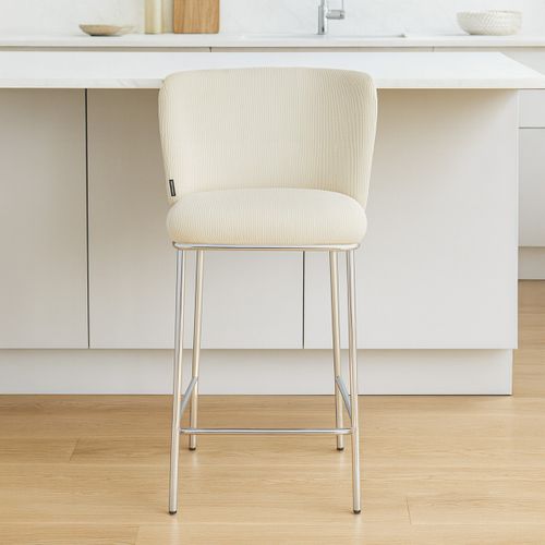 Lot De 2 Tabourets De Bar En Velours Côtelé Beige, Piètement Chromé - Toma