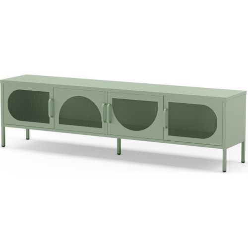 Meuble TV 4 Portes En Métal Vert Clair 180 Cm - Inoa