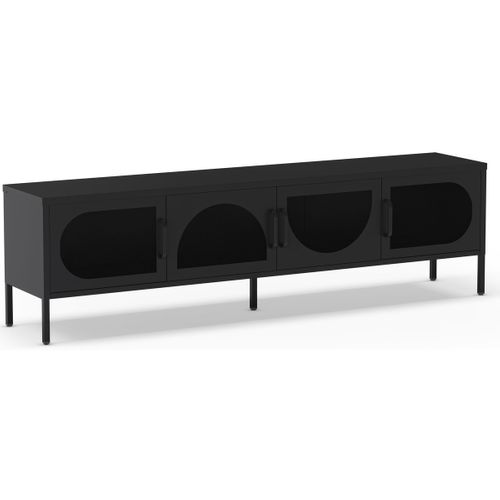 Meuble TV 4 Portes En Métal Noir 180 Cm - Inoa