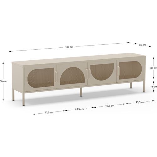 Meuble TV 4 Portes En Métal Beige 180 Cm - Inoa