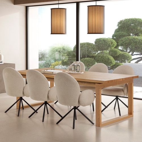 Table à Manger Rectangulaire En Bois, Piètement Couleur Chêne, 220 Cm - Line