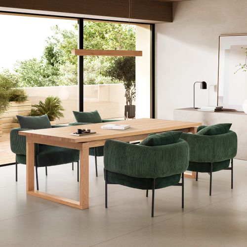 Table à Manger Rectangulaire En Bois, Piètement Couleur Chêne, 220 Cm - Line