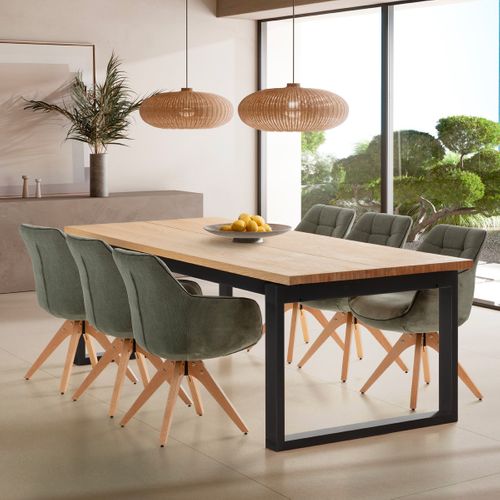Table à Manger Rectangulaire En Bois, Piètement Noir, 220 Cm - Line