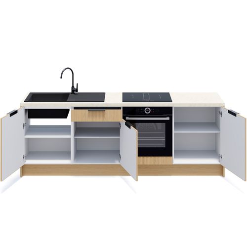 Meubles Bas De Cuisine - L. 245 Cm - Chêne Clair Cannelé - Sierra Mix