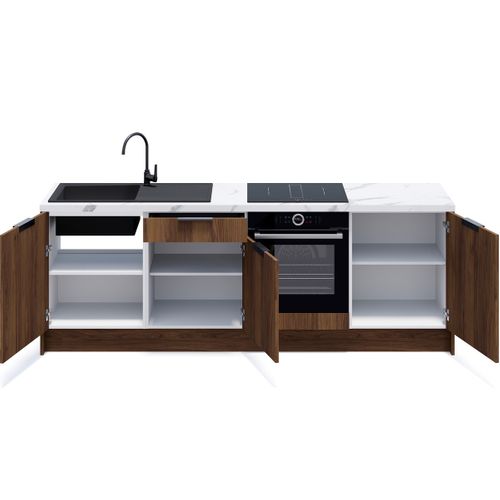 Meubles Bas De Cuisine - L. 245 Cm - Noyer Brun - Sierra