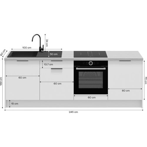 Meubles Bas De Cuisine - L. 245 Cm - Vert Sauge - Luzia