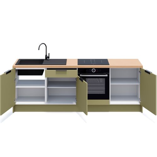 Meubles Bas De Cuisine - L. 245 Cm - Vert Olive - Luzia