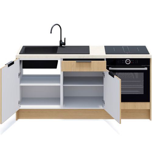 Meubles Bas De Cuisine - L. 185 Cm - Chêne Clair Cannelé - Sierra Mix