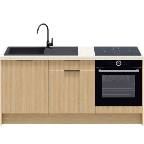 Meubles Bas De Cuisine - L. 185 Cm - Chêne Clair Cannelé - Sierra Mix