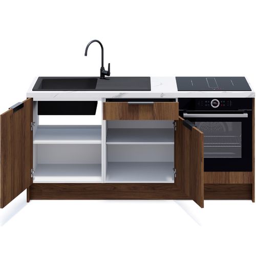 Meubles Bas De Cuisine - L. 185 Cm - Noyer Brun - Sierra