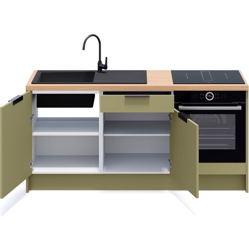 Meubles Bas De Cuisine - L. 185 Cm - Vert Olive - Luzia
