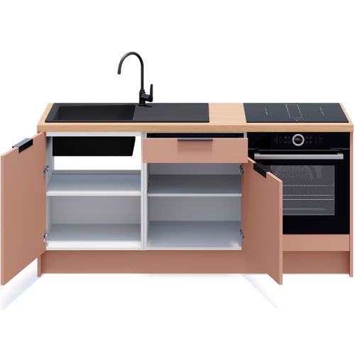 Meubles Bas De Cuisine - L. 185 Cm - Abricot - Luzia