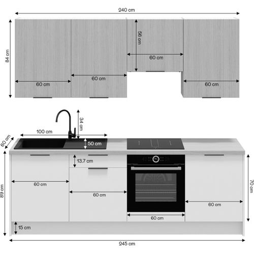 Ensemble De 8 Meubles De Cuisine - L. 245 Cm - Noyer Brun Et Cachemire - Sierra Mix