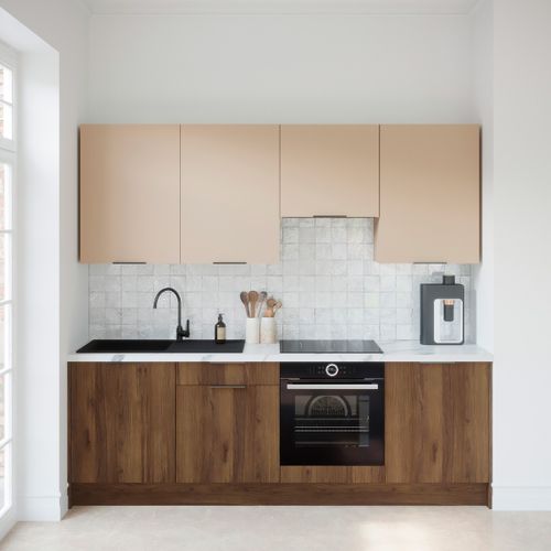 Ensemble De 8 Meubles De Cuisine - L. 245 Cm - Noyer Brun Et Cachemire - Sierra Mix