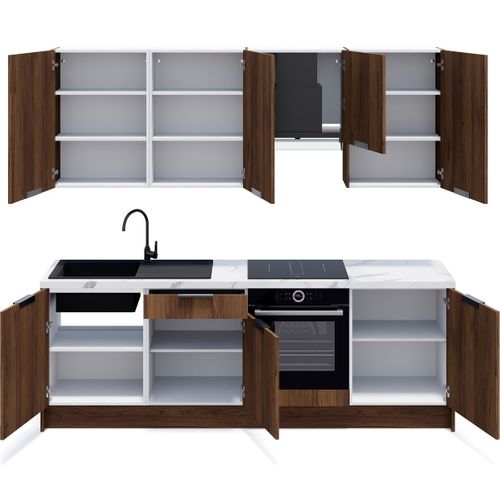 Ensemble De 8 Meubles De Cuisine - L. 245 Cm - Noyer Brun - Sierra