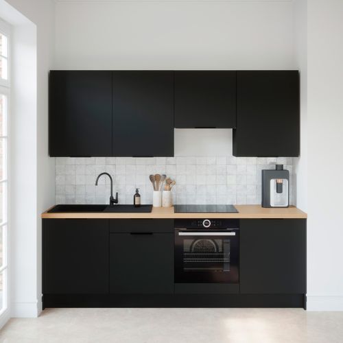 Ensemble De 8 Meubles De Cuisine - L. 245 Cm - Noir - Luzia