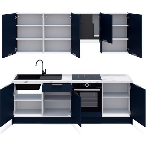 Ensemble De 8 Meubles De Cuisine - L. 245 Cm - Bleu Marine - Luzia
