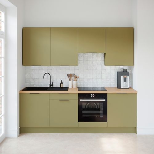 Ensemble De 8 Meubles De Cuisine - L. 245 Cm - Vert Olive - Luzia