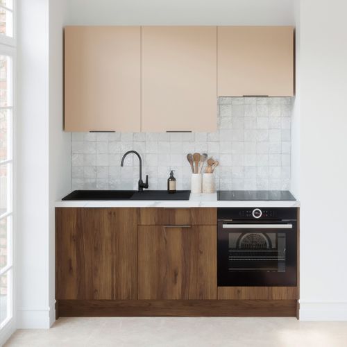 Ensemble De 6 Meubles De Cuisine - L. 185 Cm - Noyer Brun Et Cachemire - Sierra Mix