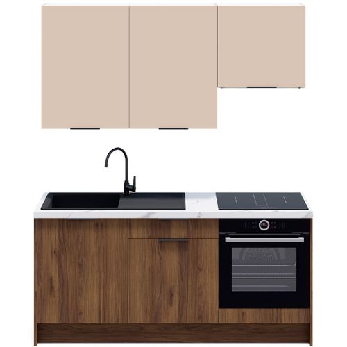 Ensemble De 6 Meubles De Cuisine - L. 185 Cm - Noyer Brun Et Cachemire - Sierra Mix