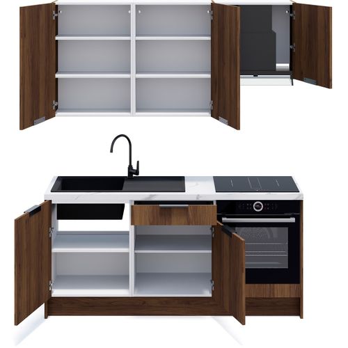 Ensemble De 6 Meubles De Cuisine - L. 185 Cm - Noyer Brun - Sierra