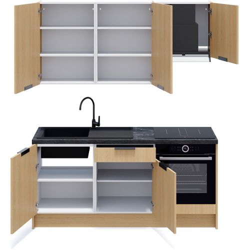 Ensemble De 6 Meubles De Cuisine - L. 185 Cm - Chêne Clair - Sierra