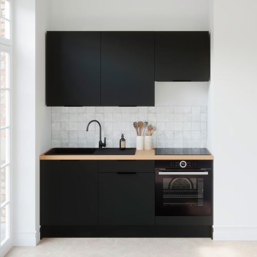 Ensemble De 6 Meubles De Cuisine - L. 185 Cm - Noir - Luzia