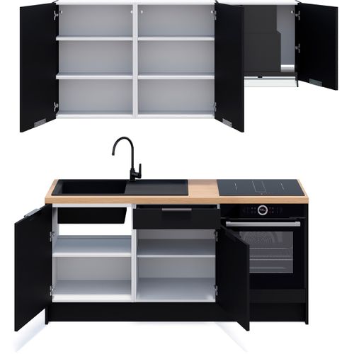 Ensemble De 6 Meubles De Cuisine - L. 185 Cm - Noir - Luzia