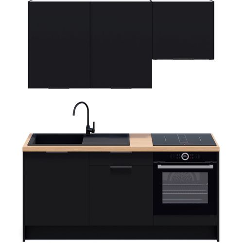 Ensemble De 6 Meubles De Cuisine - L. 185 Cm - Noir - Luzia